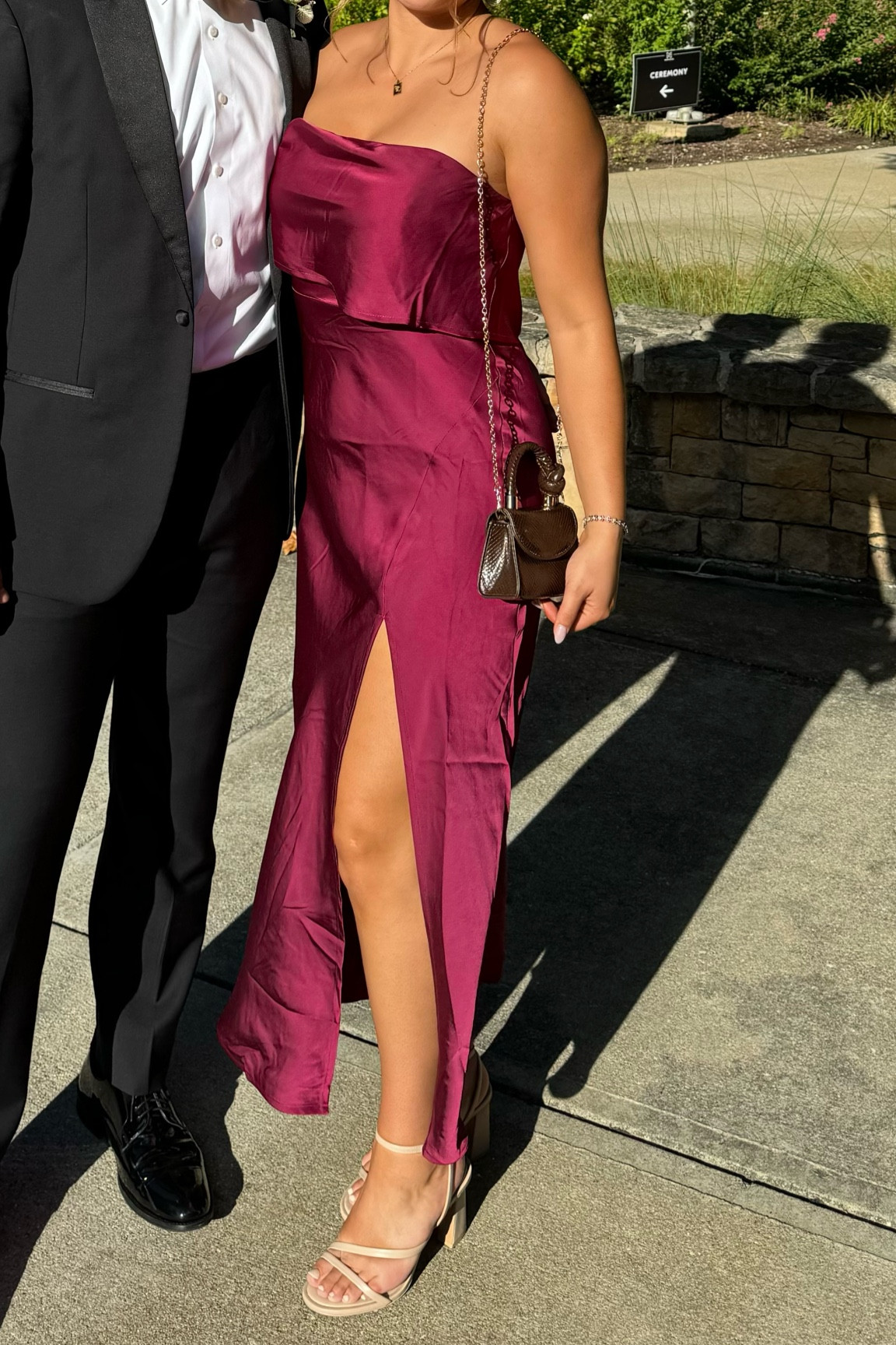 Wedding guest dress💅🏼

Bag is a mini brown chain cross crossbody bag with knot handle (can’t find link)

Shoes are from DSW