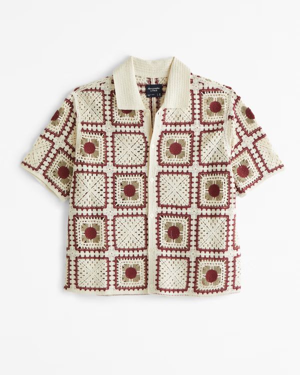 Crochet-Style Button-Through Sweater Polo | Abercrombie & Fitch (US)