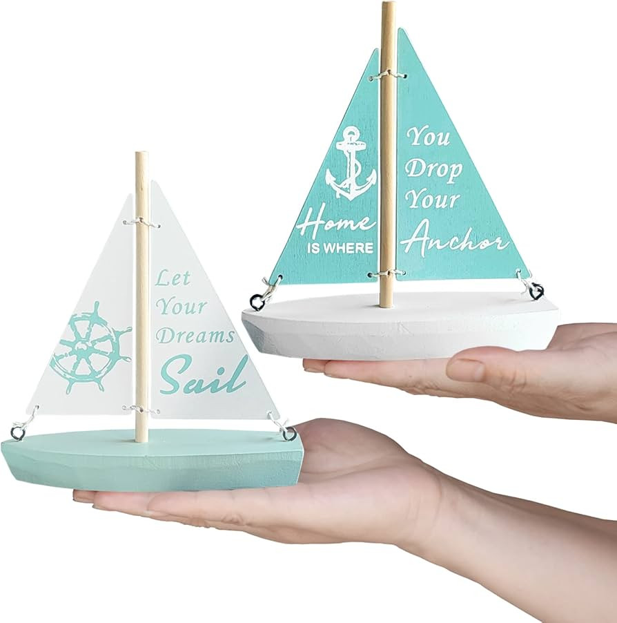 Wooden Nautical Decoration-Beach Decor - Handcrafted Sailing Boat Ornaments Cute Sailboat Models ... | Amazon (US)