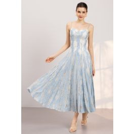 Ladylike Lace Overlay Spaghetti Strap Maxi Dress in Blue for Romantic Date & Floral Market | Chicwish