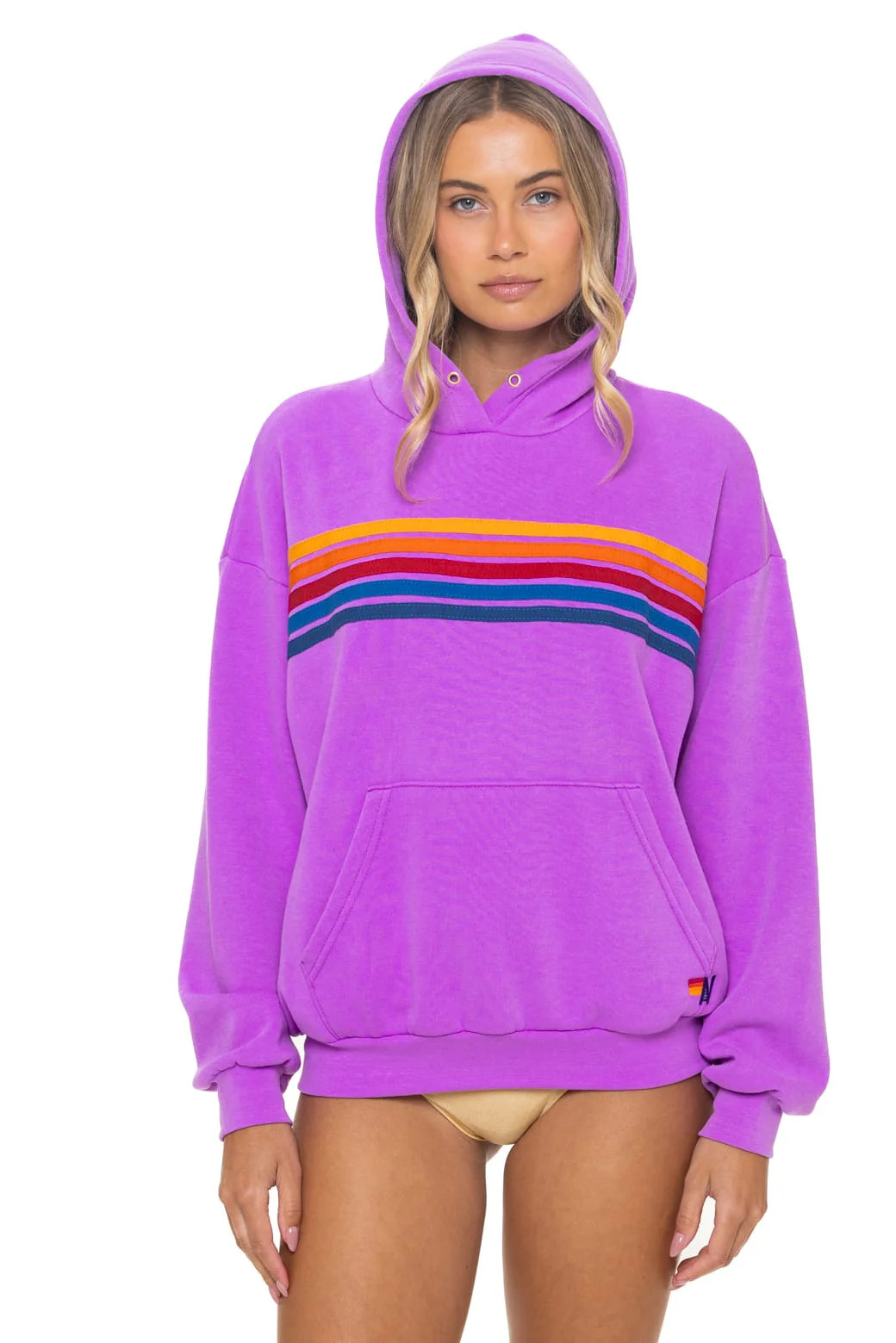 Neon Purple 5 Stripe Pullover Hoodie | Aviator Nation | Aviator Nation