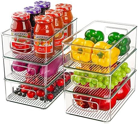 Set of 6 Refrigerator Organizer Bins, Stackable Plastic Storage Bins with Handles, Clear Kitchen ... | Amazon (US)