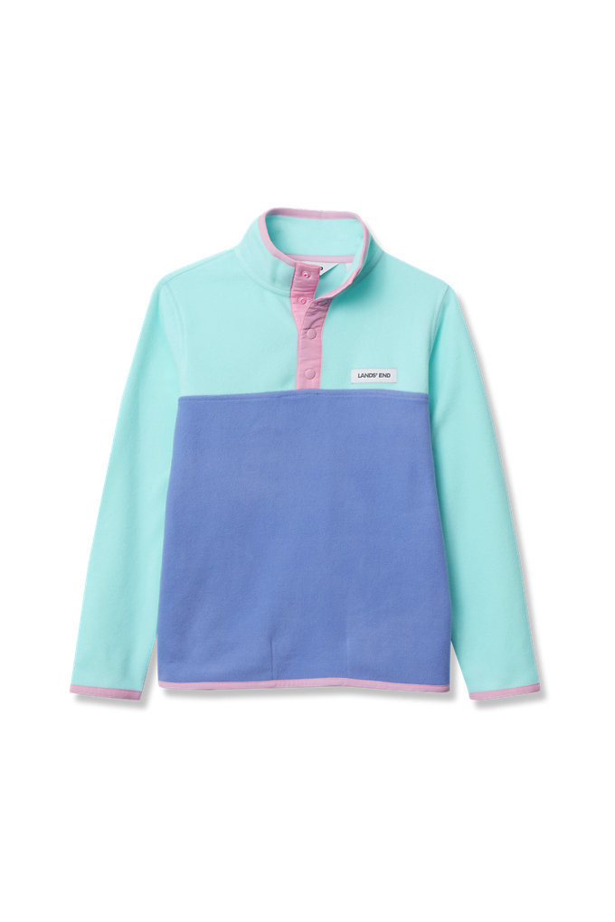 Kids Anyweather Fleece Snap Neck Pullover - Lands' End - Blue - L | Lands' End (US)