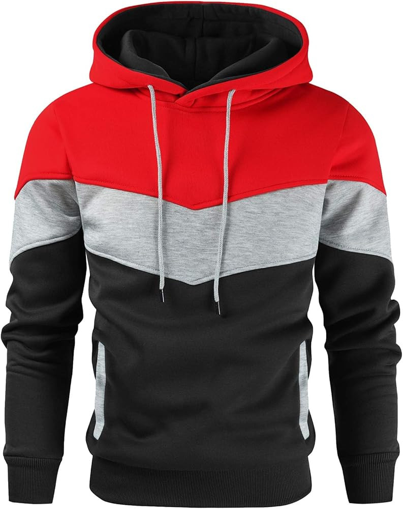 Gesean Men's Novelty Color Block Pullover Fleece Hoodie Long Sleeve Casual Sweatshirt with Pocket | Amazon (US)