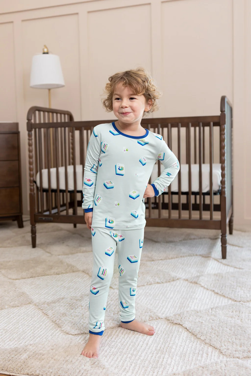 Long Sleeve Pajamas in Dew Mahjong | Kyte Baby