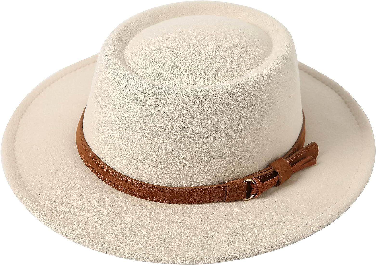 Women Vintage Wide Brim Warm Wool Fedora Hat Belt Panama Hat Felt Jazz Hat Fit Size 6 8/7-7 1/4 | Amazon (US)