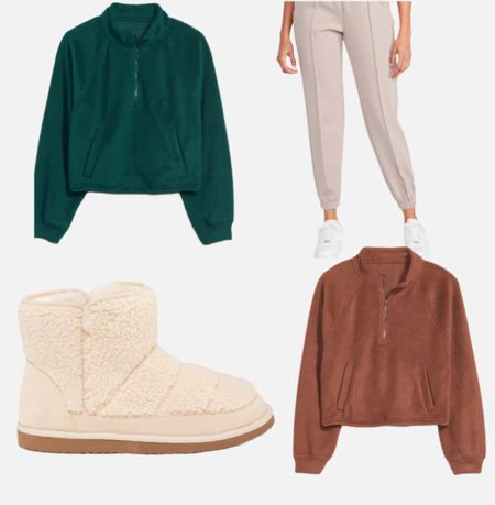 Holiday cozy Outfit with Oversized Sherpa Half-Zip Sweatshirt for Women, High-Waisted Dynamic Fleece Pintucked Sweatpants for Women, and Faux Suede-Trimmed Sherpa Boots for Women

#LTKunder50 #LTKstyletip #LTKSeasonal