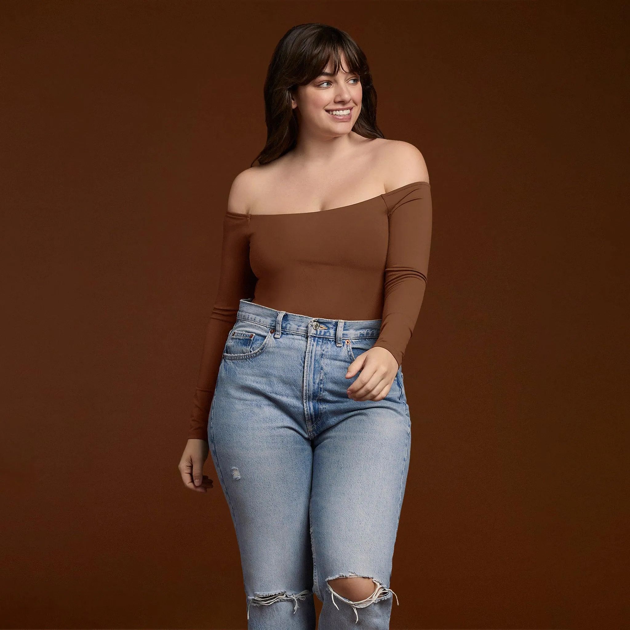 Women's Off The Shoulder Bodysuit - Chocolate - nuuds | nuuds