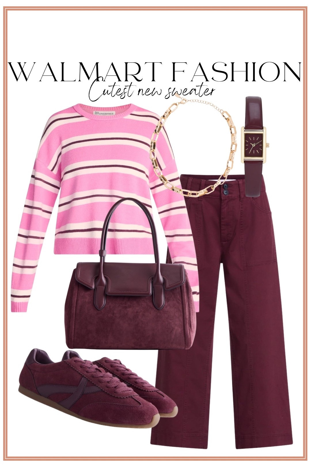 The COLOR COMBO 😍💗🍷 Walmart just dropped this adorable pink striped sweater and I love it paired with these rich burgundy jeans! Add coordinating sneakers, a suede-look bag and gold accessories and you have the cutest casual outfit. Such a fun way to wear color while still keeping the entire look easy and wearable! Walmart’s newest fashion arrivals are seriously too good.

#walmartfashion #walmartfinds #walmartstyle #walmartnewarrivals #walmartoutfit #walmartfashionfinds #affordablefashion #stripedsweater #sweateroutfit #burgundyoutfit #casualstyle #casualoutfit #sneakeroutfit #affordablestyle #everydayoutfit

#LTKootd #LTKPetite