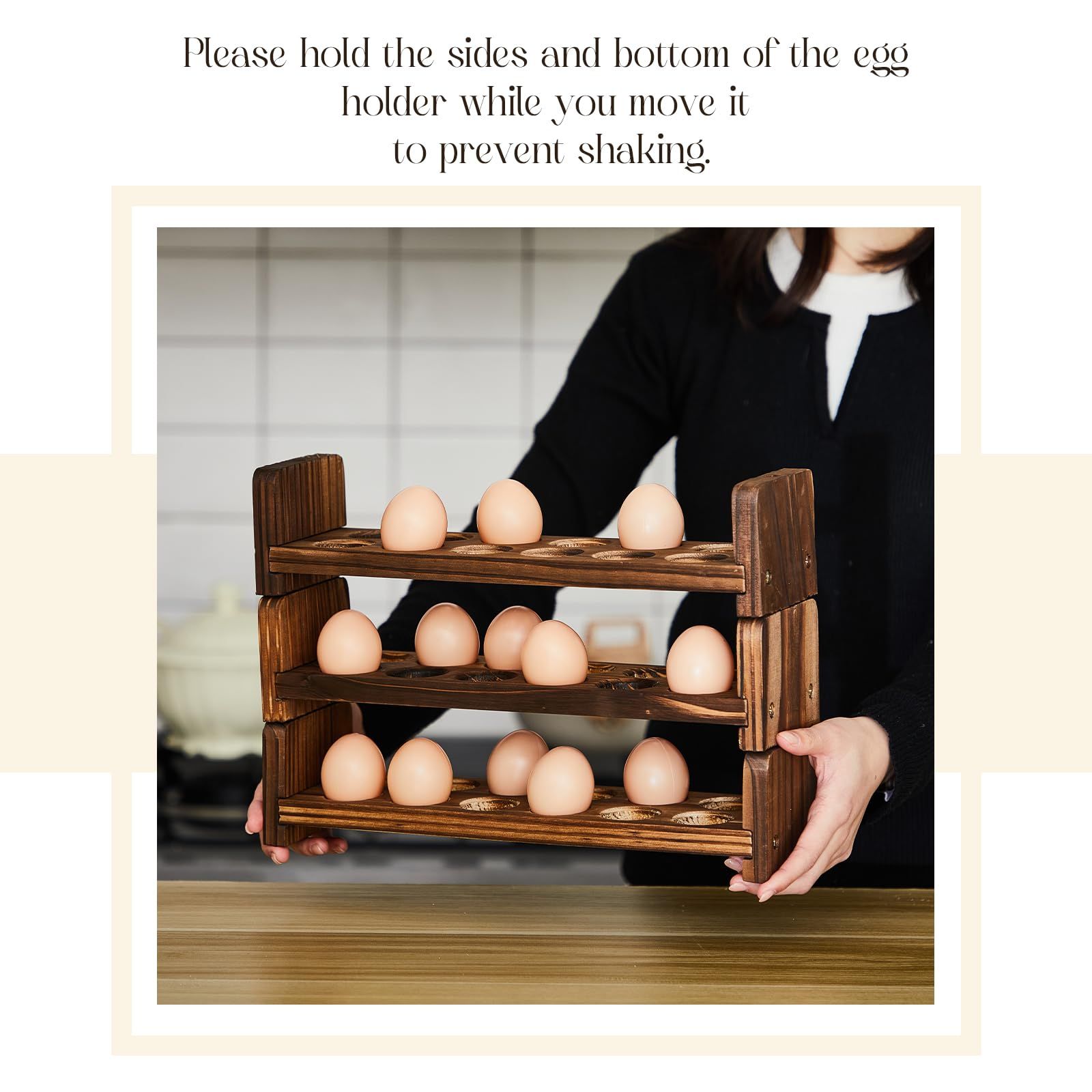 Amazon.com: Wenqik 3 Pcs Wooden Egg Holder Countertop for 36 Fresh Eggs Stackable Egg Rack Egg St... | Amazon (US)