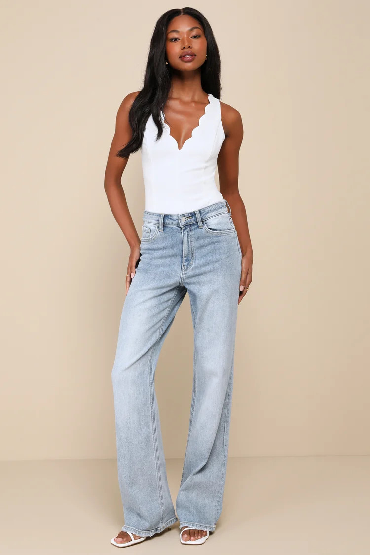 Admired Poise White Scalloped V-Neckline Sleeveless Bodysuit | Lulus