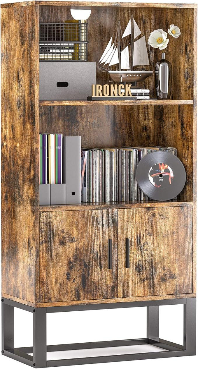 IRONCK Industrial Bookcase with Doors, Small Wood Bookcases and Bookshelves 3 Tier, Free Standing... | Amazon (US)
