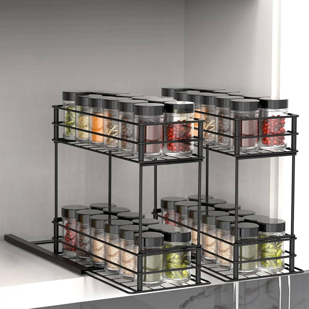 PINPON 2 Pack Spice Rack Organizer for Cabinet Rustproof & Durable Pull Out Spice Racks 2-Tier Sl... | Amazon (US)
