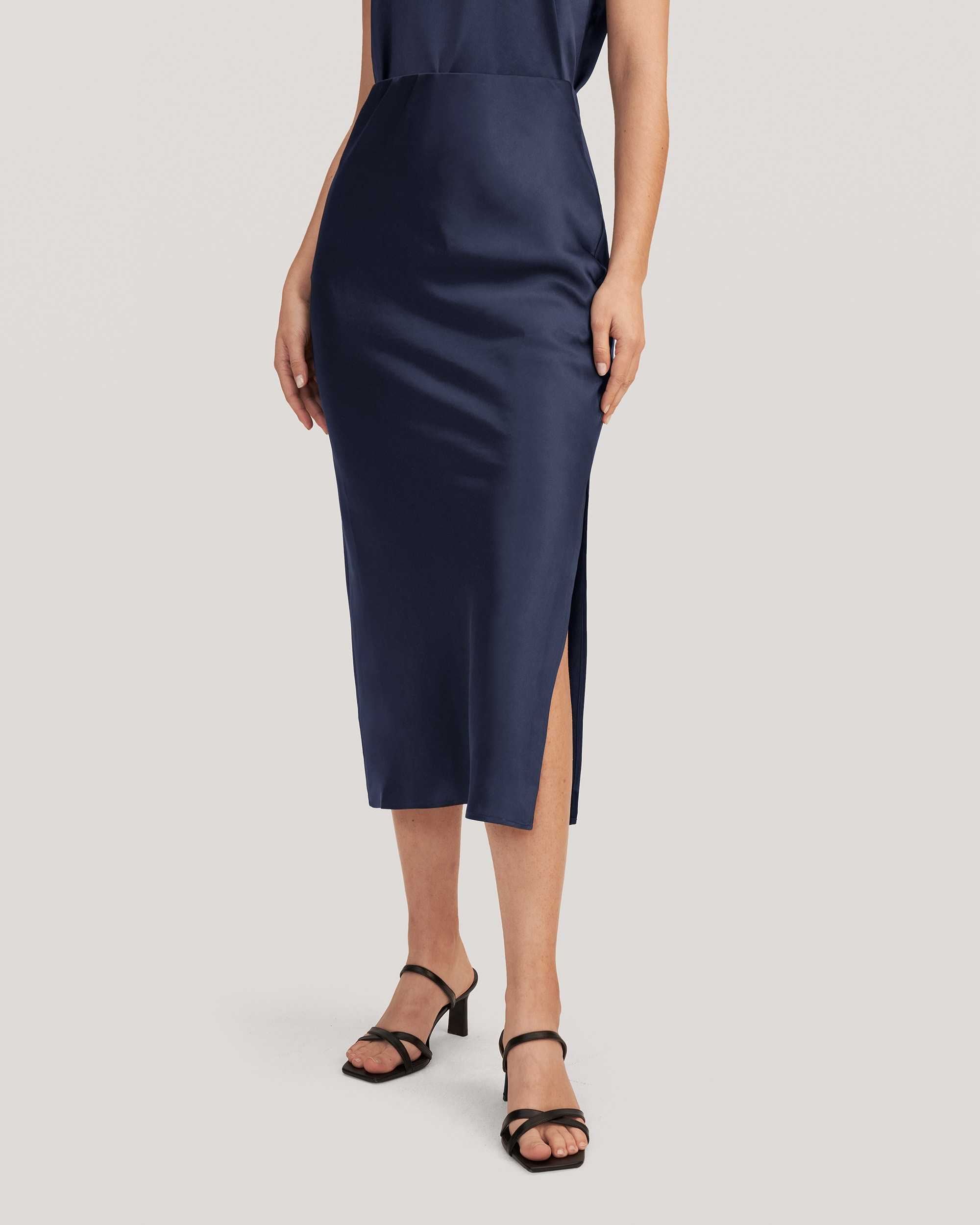 Flattering Side Slit Silk Midi Skirt | LilySilk