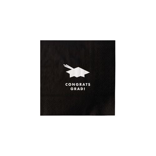 Bonjour Fête Black & White Congrats Grad Cocktail Party Paper Napkins | Square Disposable 3-Ply for Graduation Celebrations Decoration | Premium Event Supplies | Pack of 20, 5" Folded | Amazon (US)