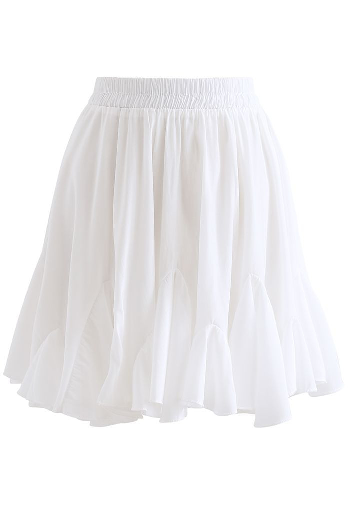 Ruffle Hem Mini Skirt in White | Chicwish