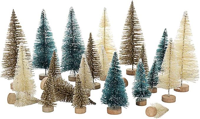 Mini Christmas Trees 24 Pack, Miniature Pine Trees Frosted Sisal Trees with Wood Base Bottle Brus... | Amazon (CA)
