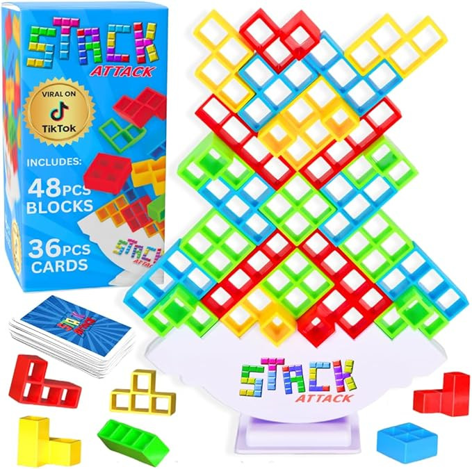Stack Attack Tower Game, Fun Balance Games for Kids & Adults, Family Game Night Building Block an... | Amazon (US)