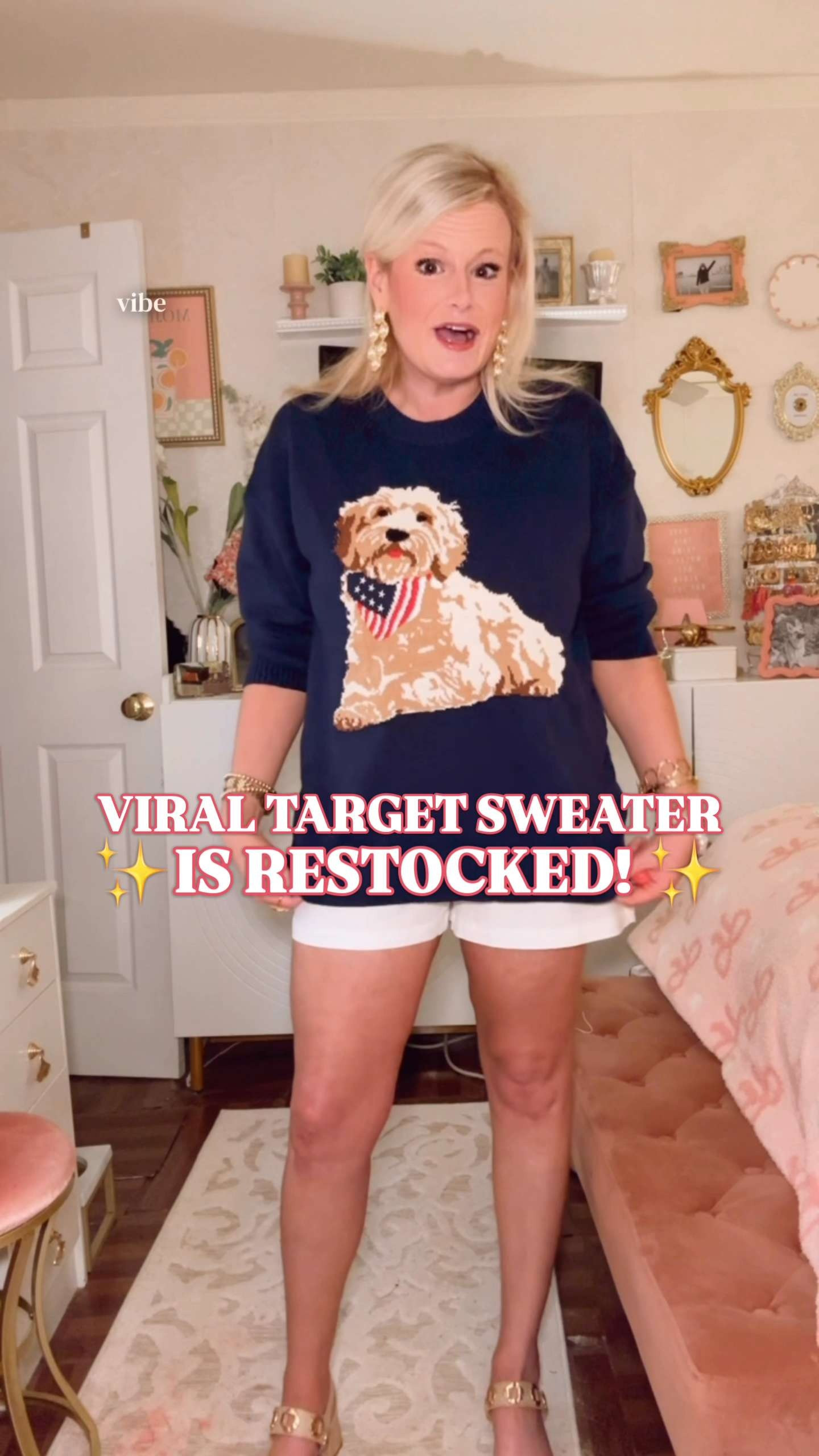 Target dog sweater, flag sweater, Ralph Lauren inspired, Americana sweater, patriotic sweater women, Fourth of July sweater, Target style

The viral Target dog sweater is restocked, and it has that Ralph Lauren summer energy all over it.

The navy knit, golden doodle graphic, American flag bandana, relaxed pullover shape, and classic Americana color palette make it feel like the kind of sweater you’d throw over white shorts, denim, linen pants, or a swimsuit on a cool summer night.

It is cute in a very specific way: preppy, coastal, patriotic, dog mom, Fourth of July weekend, lake house, beach town, backyard barbecue, Ralph Lauren catalog energy.

I sized up to a large for the oversized fit.

Why it works:
✨ viral Target sweater
✨ Ralph Lauren inspired
✨ golden doodle graphic
✨ American flag bandana
✨ navy pullover sweater
✨ Americana style
✨ cute dog mom sweater
✨ restocked after selling out

Wear it for Memorial Day, Fourth of July, lake weekends, beach trips, summer nights, casual errands, school pickup, travel days, cookouts, and all the easy summer outfits that need one fun piece.

If you love flag sweaters, Americana sweaters, Ralph Lauren style, patriotic outfits, Fourth of July outfits, Target finds, viral Target finds, dog sweaters, golden doodle sweaters, preppy style, coastal summer outfits, and cute sweaters on a budget, this is the one I’d grab before sizes start disappearing again.

Target dog sweater, viral Target sweater, flag sweater women, Ralph Lauren inspired sweater, Americana sweater women, patriotic sweater, Fourth of July sweater, Memorial Day outfit, golden doodle sweater, dog mom sweater, navy sweater women, preppy sweater, coastal style, summer sweater women, Target style, Target finds, look for less, affordable preppy style

#TargetStyle #TargetFinds #RalphLauren #LookForLess #GoingViral #FlagSweater #PreppyStyle #LTKFindsUnder50 

 #LTKootd #LTKSeasonal #LTKTravel