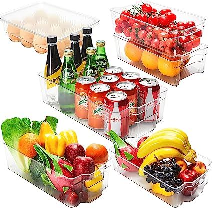 Jinamart Refrigerator Organizer Bins 6 Pcs Multiple Sizes Clear Plastic Storage Bins for Fridge, ... | Amazon (US)