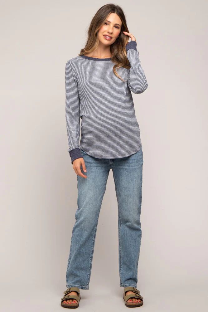 Blue Slightly Distressed Straight Leg Maternity Jeans | PinkBlush Maternity