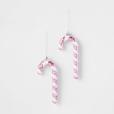 2pk Plastic Candy Canes Christmas Ornament Pink - Wondershop™ | Target