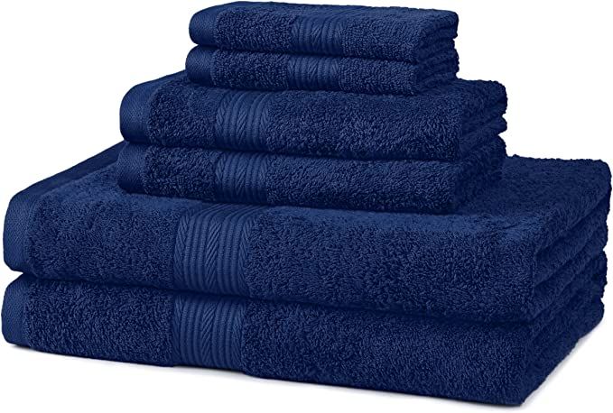 Amazon Basics 6-Piece Fade-Resistant Cotton Bath Towel Set - Navy Blue | Amazon (US)