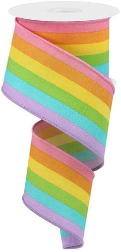 Rainbow Vertical Stripe Canvas Wired Edge Ribbon - 10 Yards (2.5 Inch, Pastel Multi) | Amazon (US)