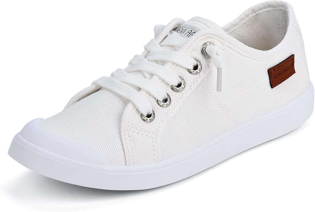 JENN ARDOR Women's Slip On Sneakers Casual Canvas Shoes Fashion Closed Round Toe Flats Fixed Lace... | Amazon (US)