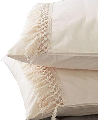 Flber White Pillowcases Tassel Sham Cotton Pillow Covers,Set of 2 (19.7in x35.5in) | Amazon (US)