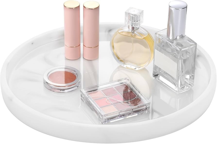 Luxspire Round Tray Deko, Resin Bathroom Vanity Tray Kitchen Sink Storage Tray, Serving Tray Coun... | Amazon (UK)