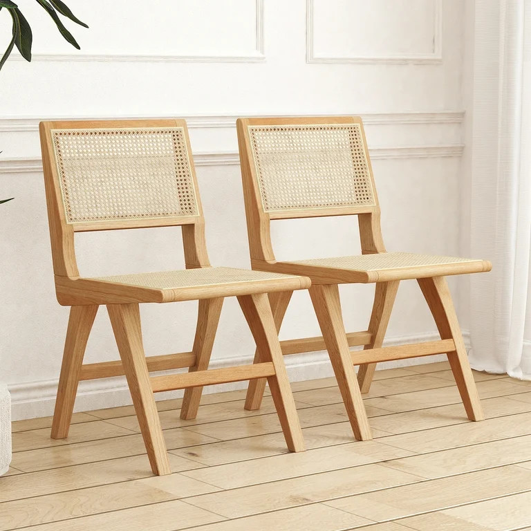 Sfugno Rattan Wood Chairs Set of 2,Accent Chairs with wood Legs,Mid-Century Modern Dining chairs ... | Walmart (US)