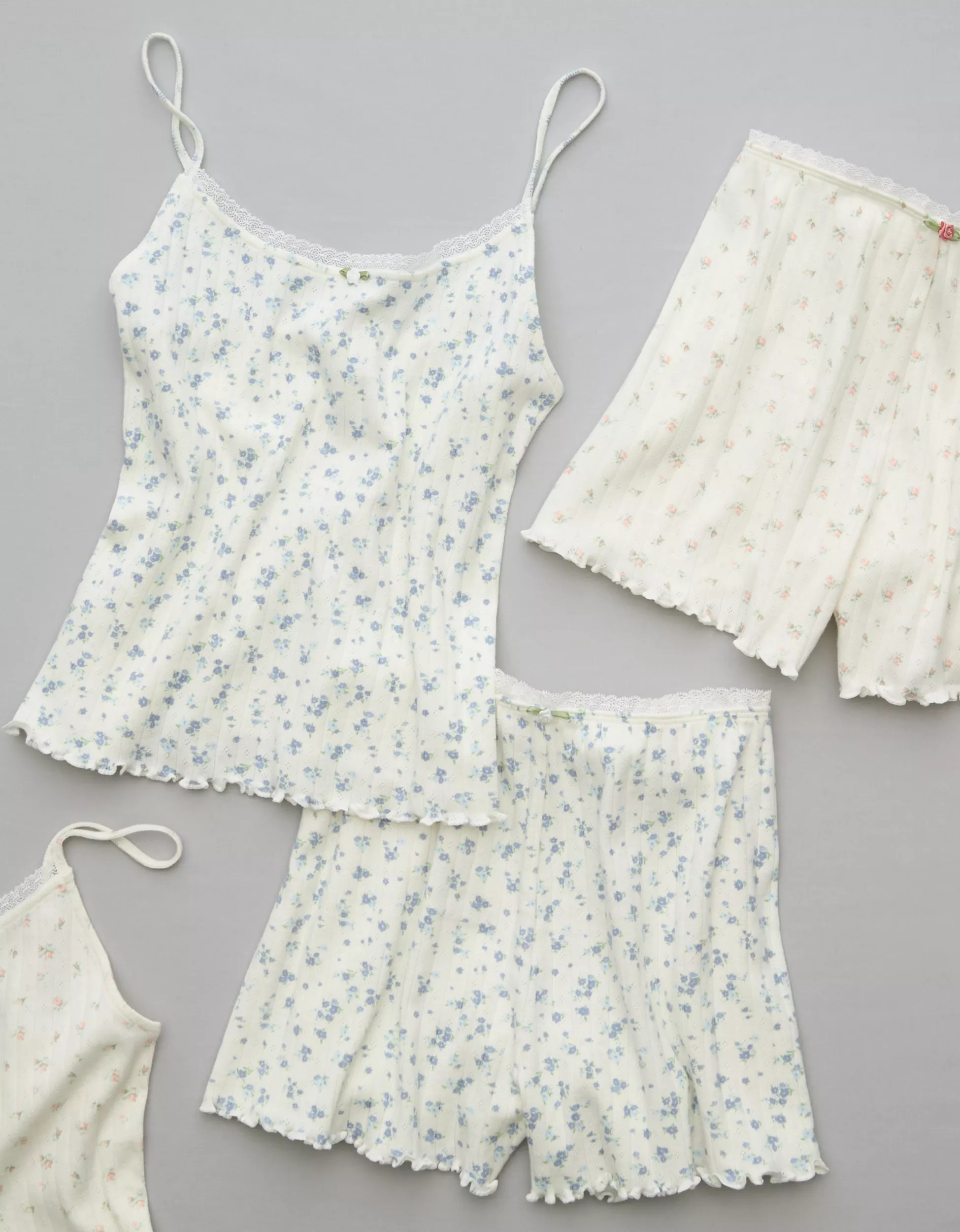 AE Lace-Trim Pointelle Tank & Shorts PJ Set | American Eagle Outfitters (US & CA)