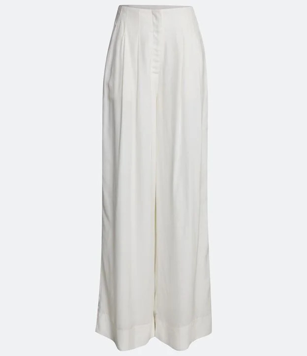 Calça Pantalona em Crepe com Prega Pespontada Branco Neve | Renner (BR)