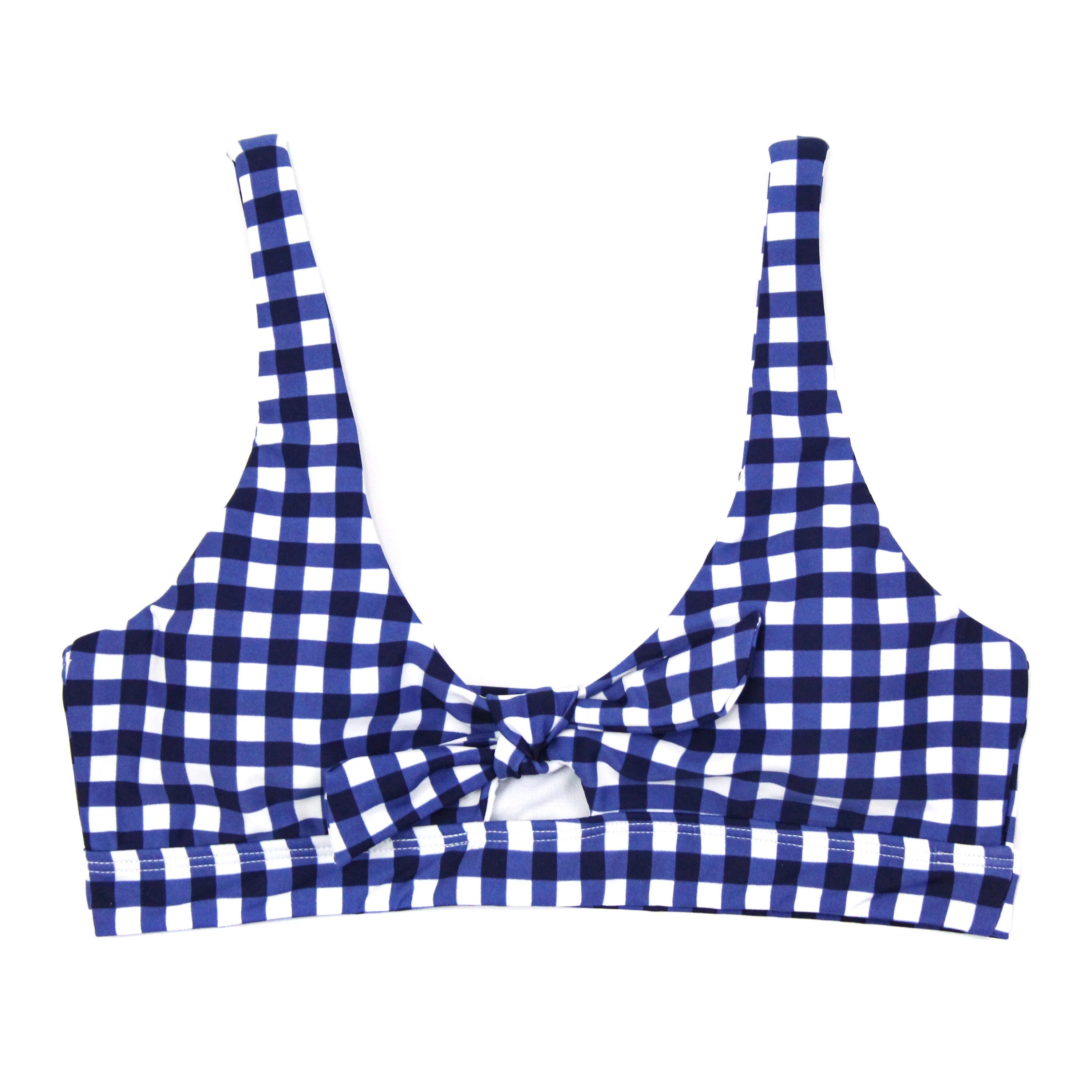 Women's Tie Bikini Top - "Navy Gingham" | SwimZip
