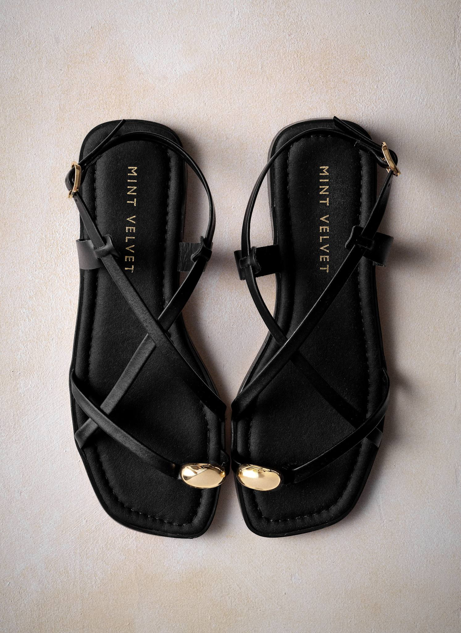 Sofia Black Leather Strappy Sandals | Mint Velvet