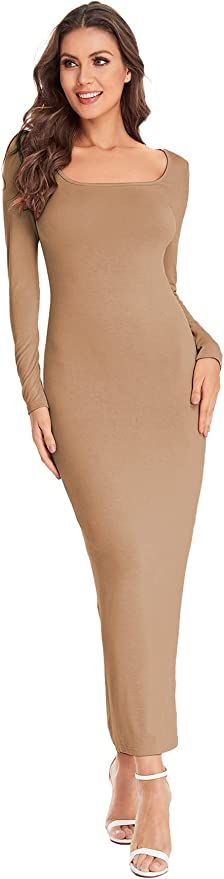 Verdusa Women's Long Sleeve Square Neck Bodycon Maxi Long Dress | Amazon (US)