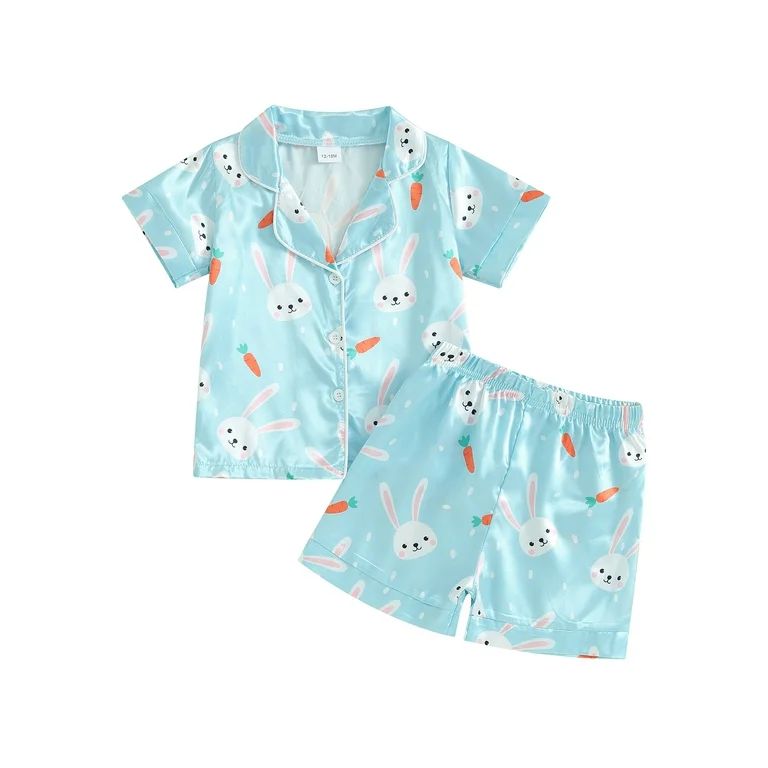 Hirigin Kids Boy Easter Pajamas Sets Cute Bunny Print Button Short Sleeves Shirt and Elastic Shor... | Walmart (US)