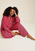 Plus Size Pink Striped Button Down Top And Wide Leg Pajama Set | Maurices