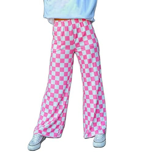 Cjfdfy Women's Checkered Pants Wide Leg Sleep Lounge Wear Pajama Pants Loose Gingham Clothes (Pink and White, M) | Amazon (US)