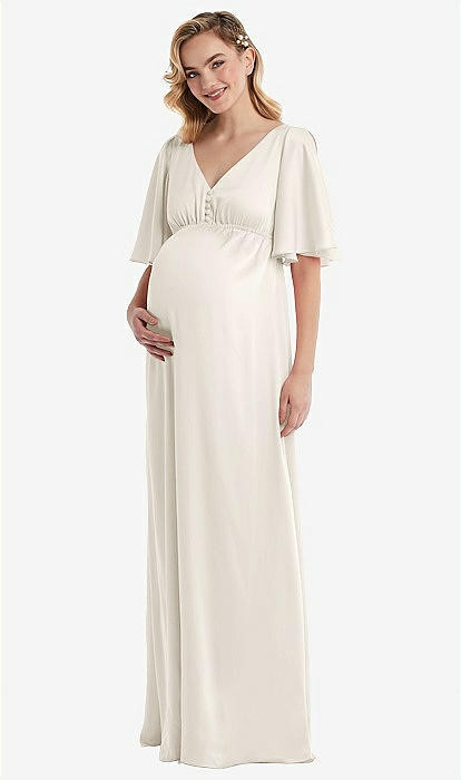 Flutter Bell Sleeve Empire Maternity Dress in Ivory | Dessy Group