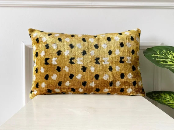 Gold Dots Ikat Pillow Cover Silk Ikat Pillowcase Velvet Ikat | Etsy | Etsy (US)