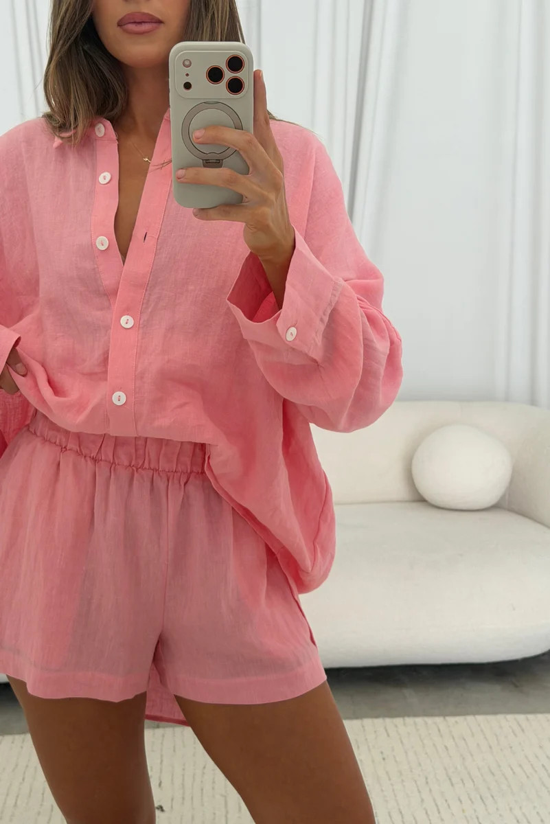Lee 100% Linen Shorts in Bubble Gum | Worth Collective