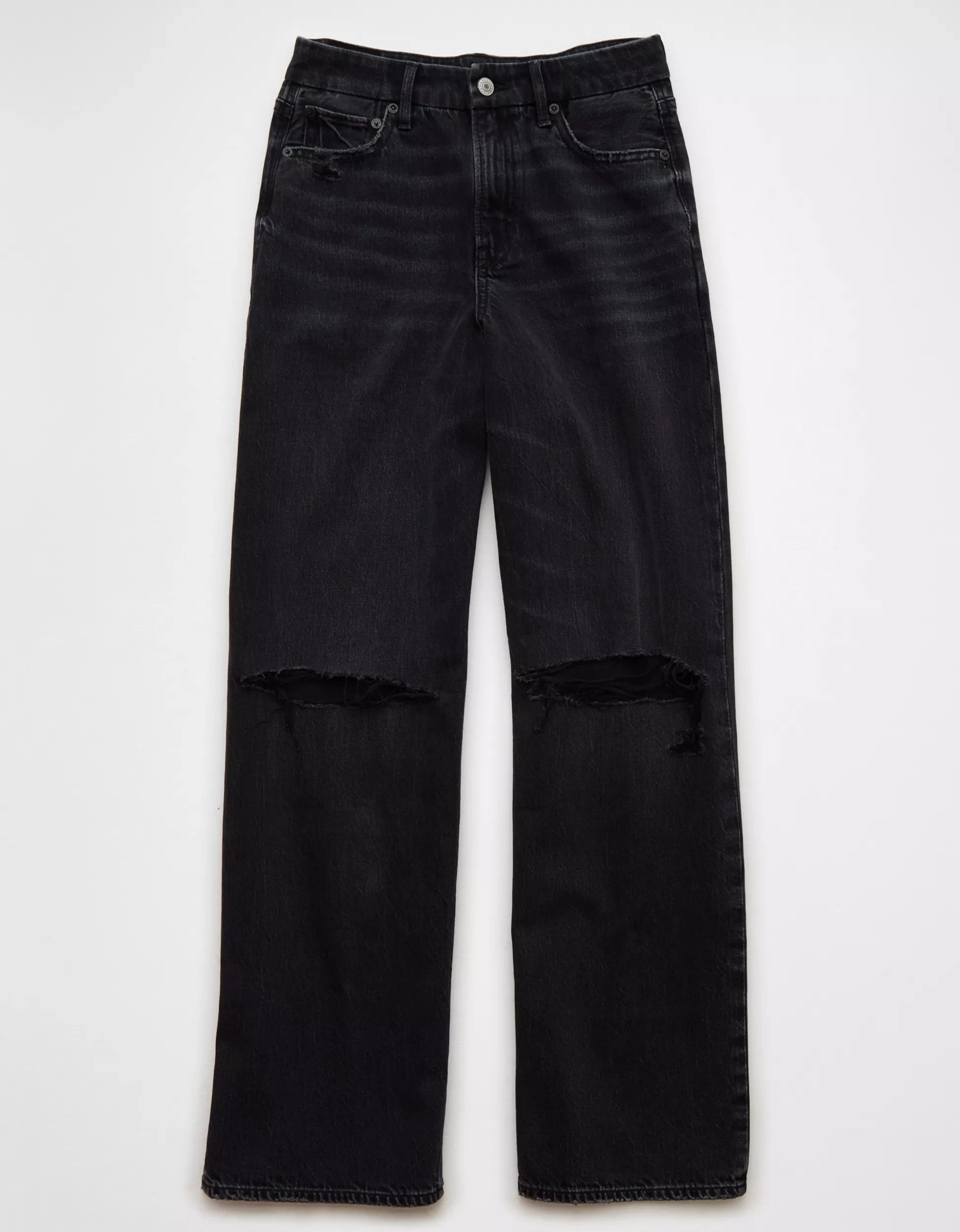 AE Strigid Ripped Curvy Super High-Waisted Baggy Straight Jean | American Eagle Outfitters (US & CA)
