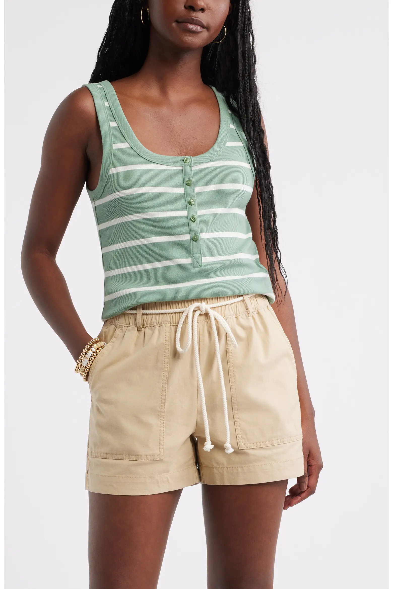 Cotton Blend Rib Henley Tank (Women) | Nordstrom | Nordstrom