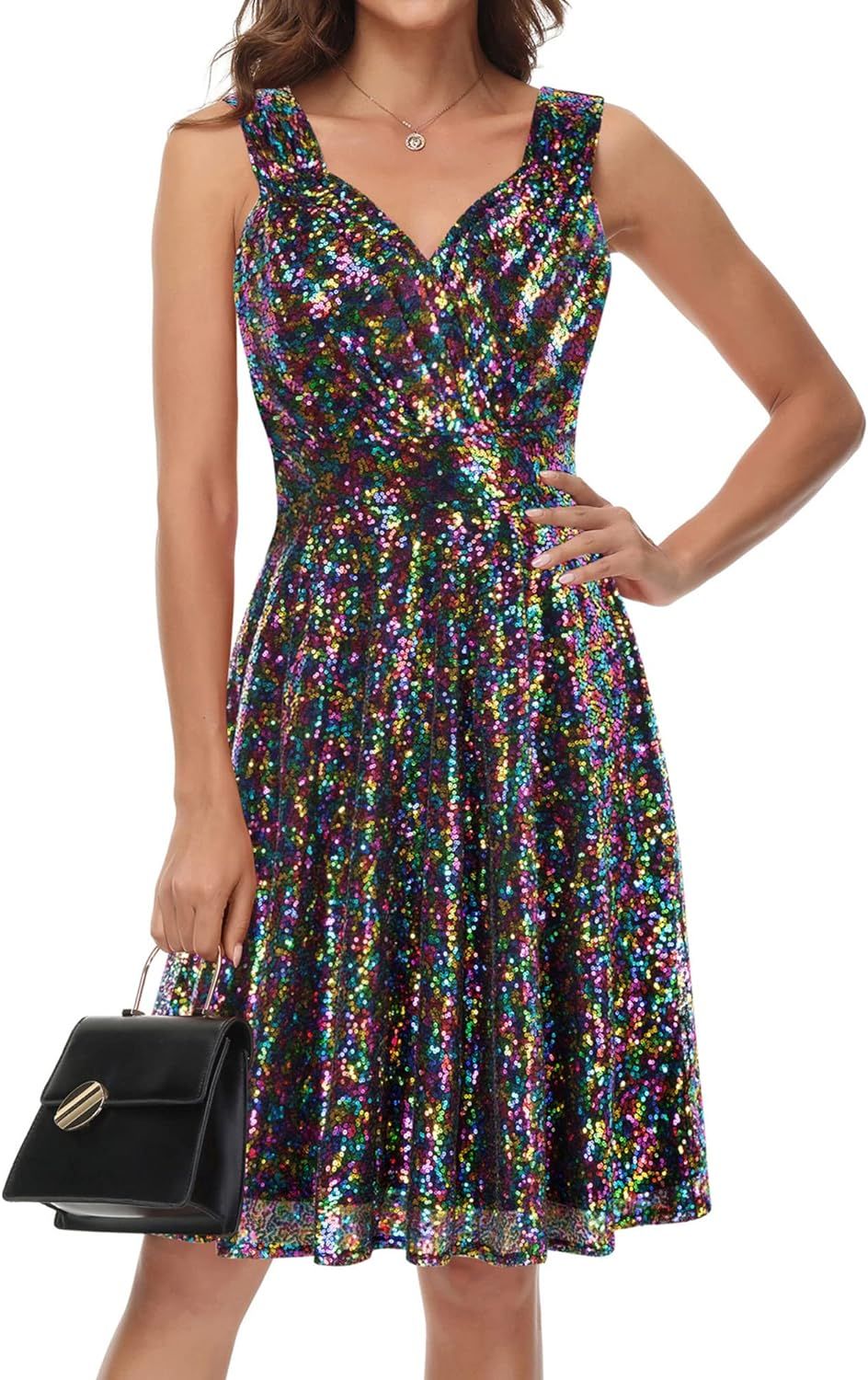 GRACE KARIN Women's Sequin Glitter V-Neck Party Dress Winter Velvet A-Line Dress Lace Evening Dre... | Amazon (US)