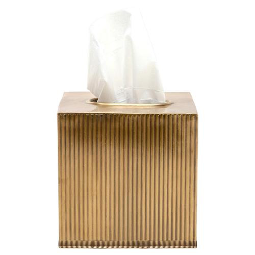 Pigeon and Poodle Redon Modern Antique Brass Ribbed Metal Tissue Box - Small | Kathy Kuo Home