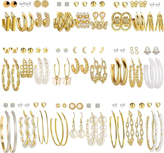 54 Pairs Gold Hoop Earrings Set for Women Multipack, Boho Fashion Statement Stud Hoop Earrings Pa... | Amazon (US)