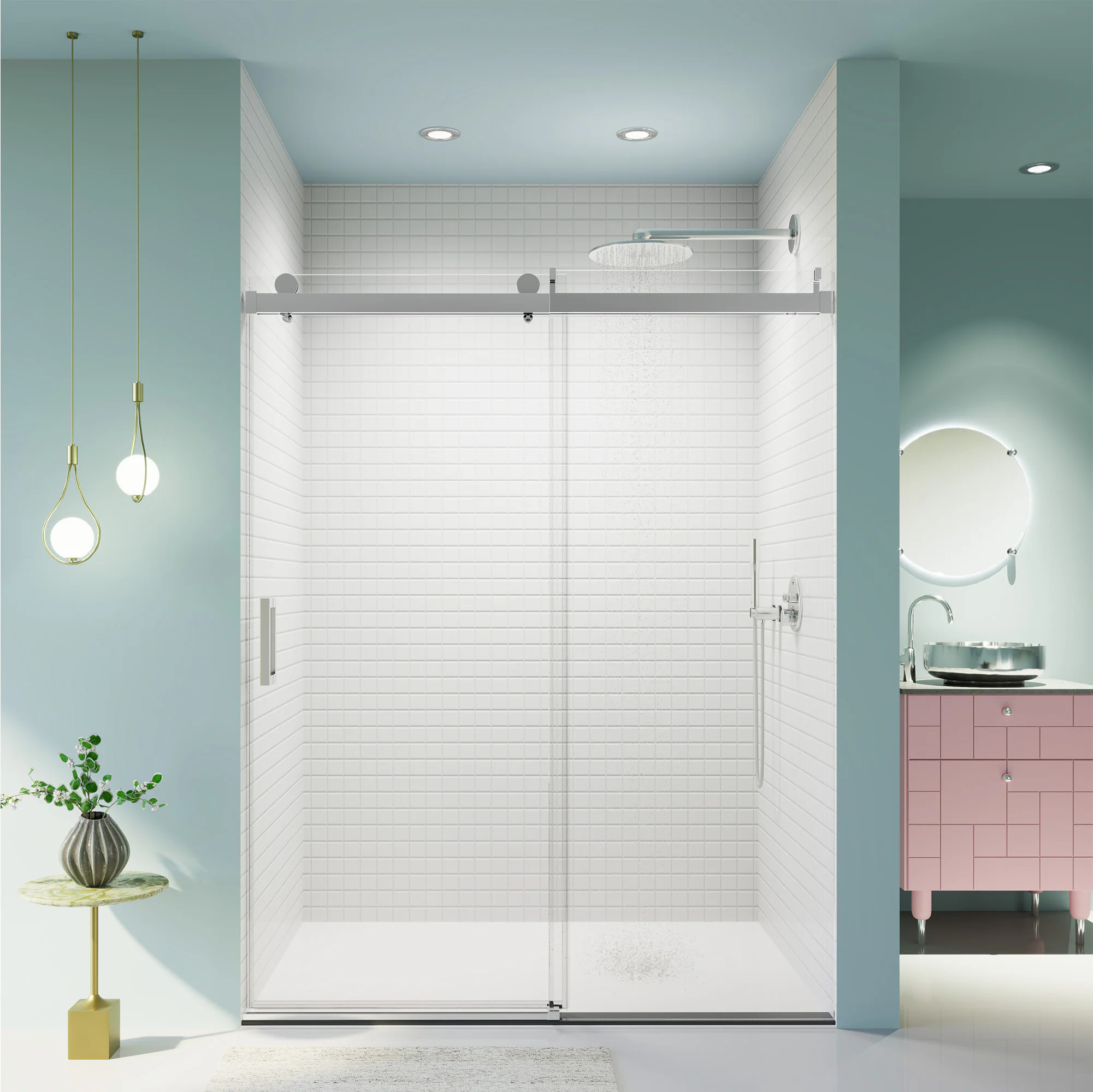 Afhocomp Chrome 56-in to 60-in W x 76-in H Frameless Clear Glass Sliding Shower door Stainless Steel one_size | MOFSWSD086076CH | Lowe's