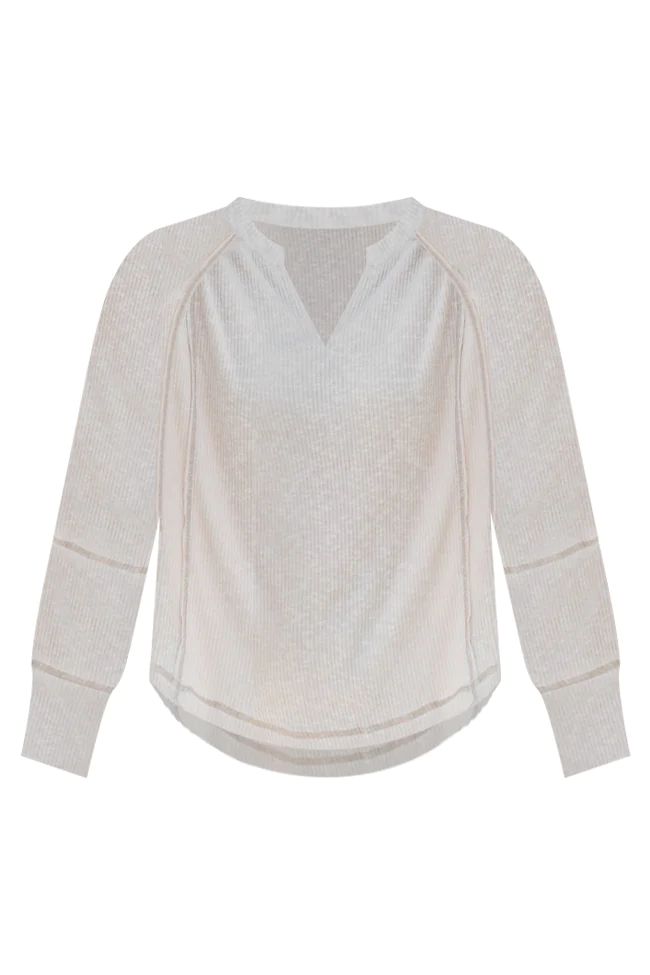 Believe In You Taupe Split V Knit Long Sleeve Top | Pink Lily